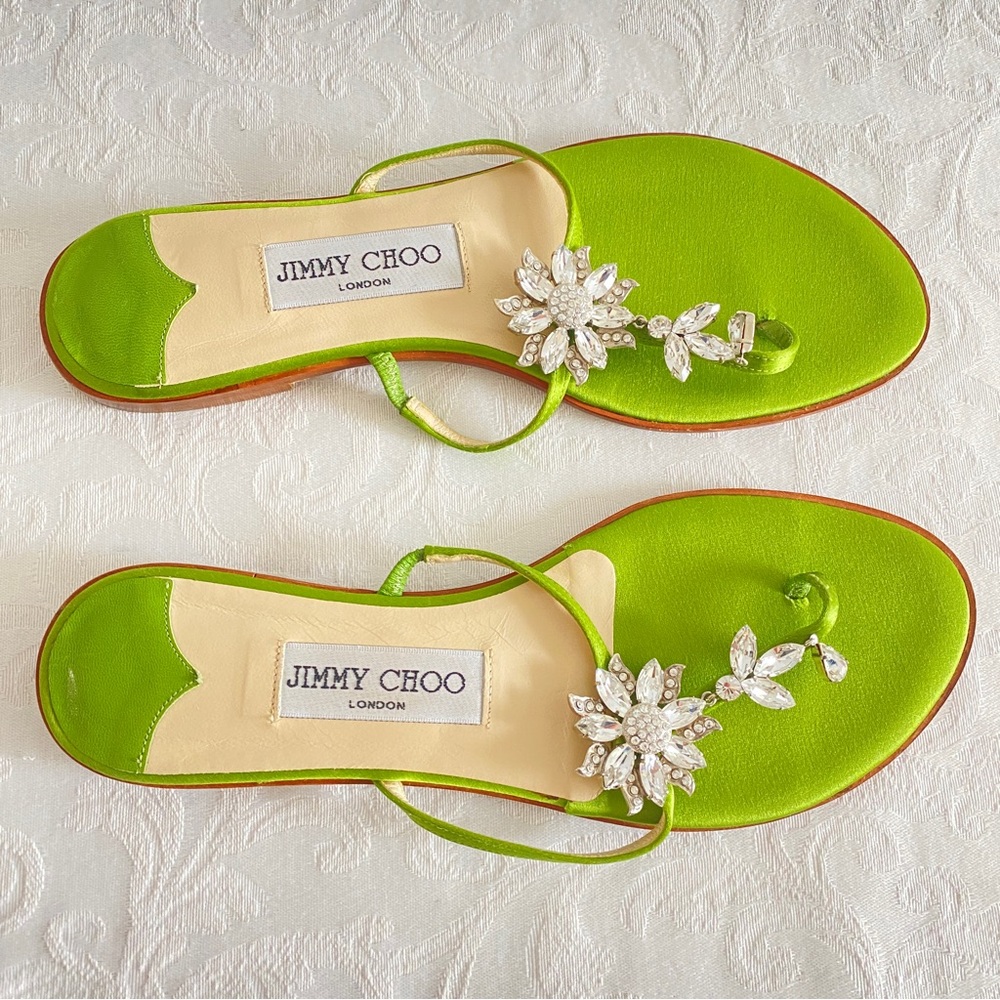 Jimmy Choo green crystal embellished sandals